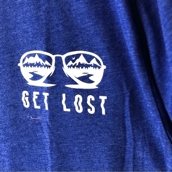 North Face Tee Unisex L Blue Get Lost Graphic on Front Short Sleeve Crew Neck - Picture 3 of 7